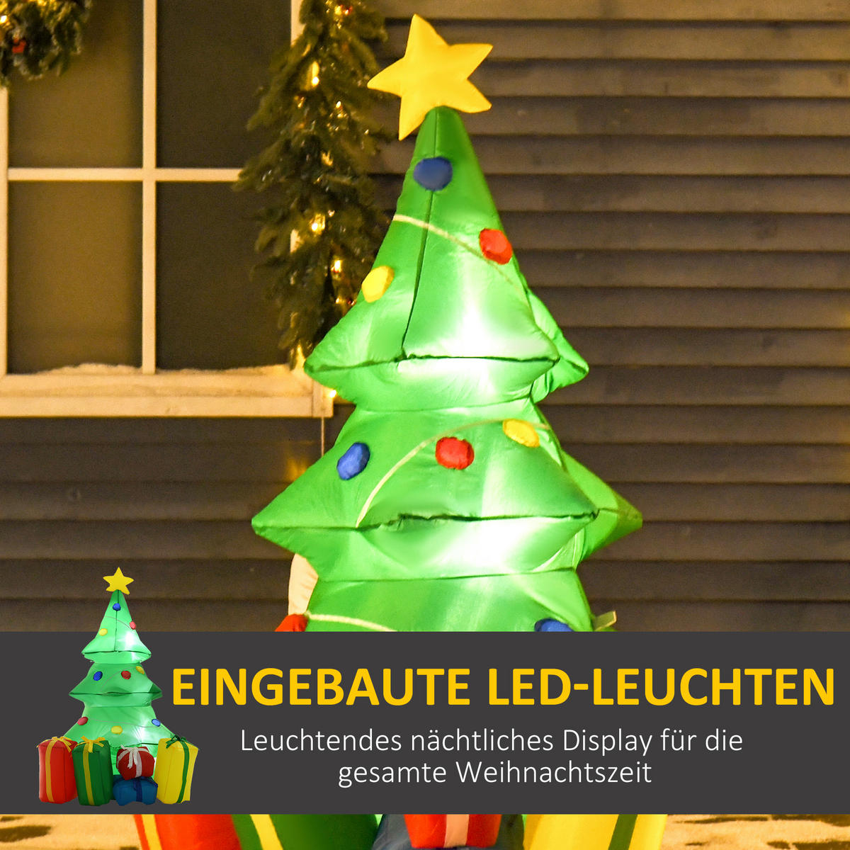 WEIHNACHTSDEKORATION aufblasbar mit LED-Licht, 150 cm Wasserdicht - Multicolor, Textil (65/150/75cm) - HOMCOM