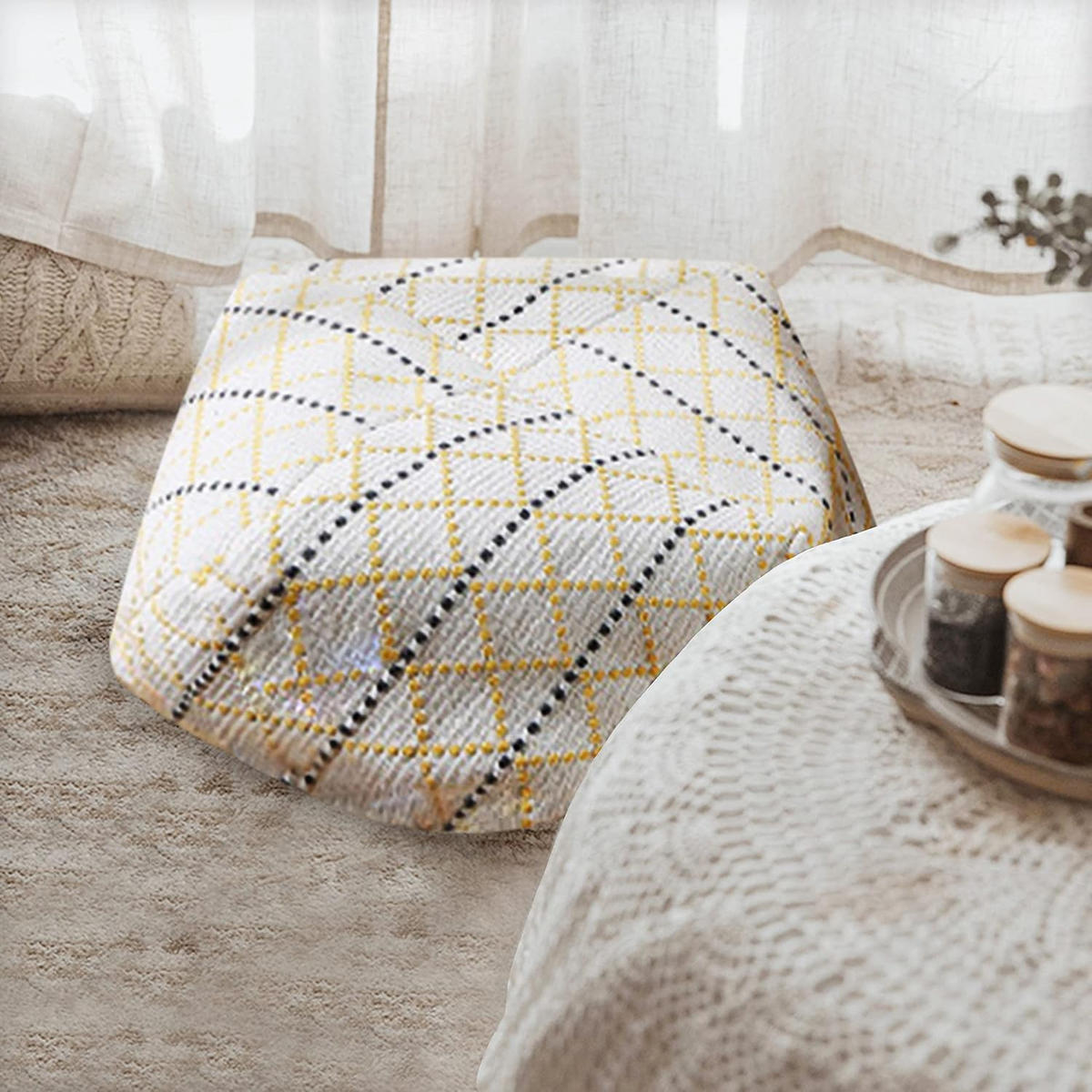 BODENKISSEN-BEZUG mit Rautenmuster gelb - Gelb, Textil (53/53/20cm) - Vercart