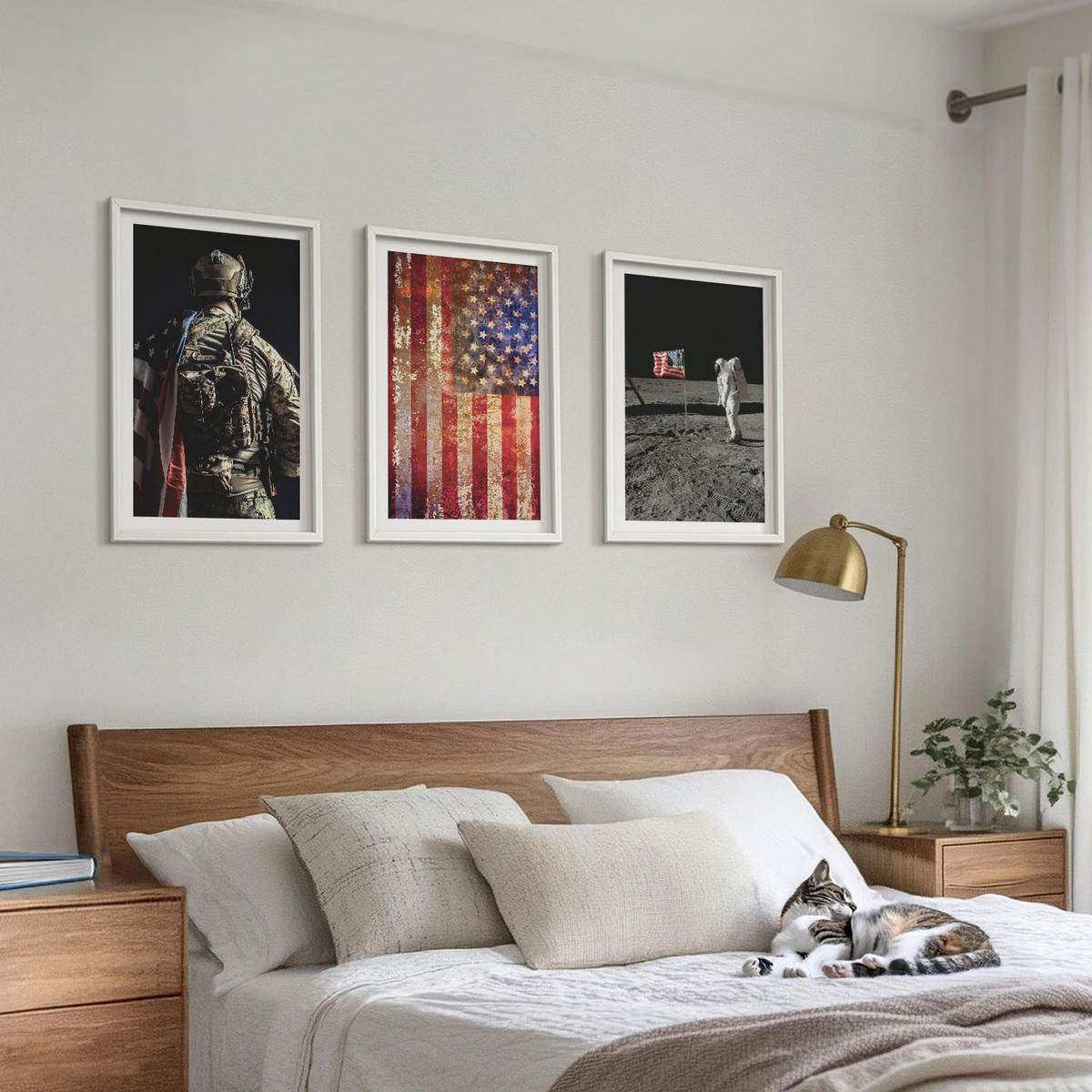 BILDER SET 3er Set - 40x60 cm Weißer Rahmen - Amerikanische Symbole, USA-Flagge - Weiß, Kunststoff (40/60cm) - TULUP