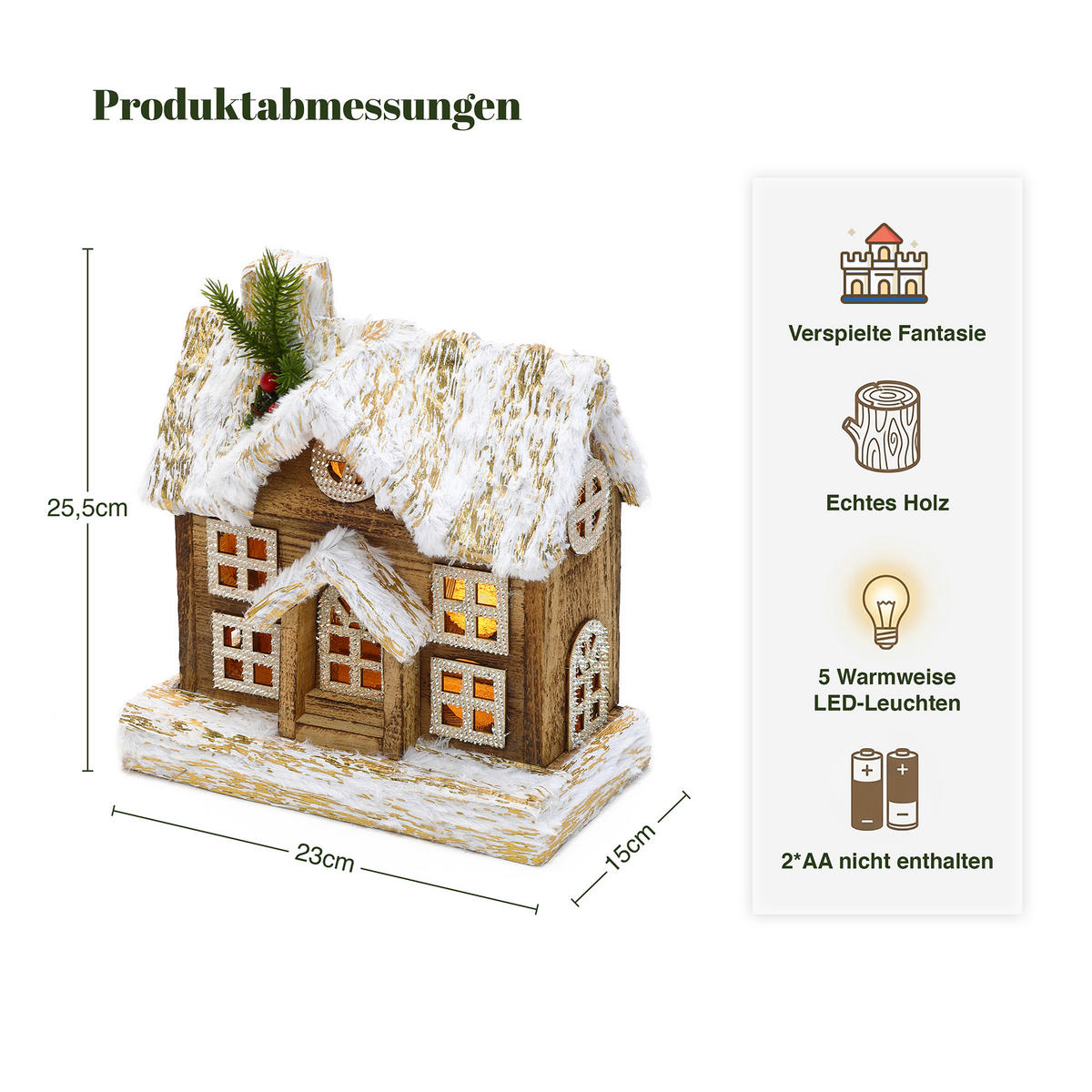 WEIHNACHTSHAUS HTHD0249 - Braun, Holz (15/26/23cm) - Hometopia