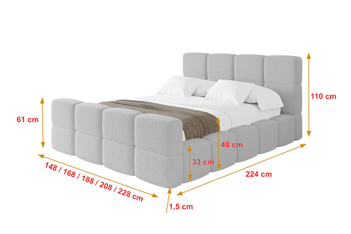 POLSTERBETT mit Bettkasten und Lattenrost mit Matratze H3/H4, Kopfteil, Boxbett, mit Stauraum - NATA-Z 160x200 Hellgrau - Hellgrau, Holzwerkstoff/Textil (160/200cm) - ALTDECOR
