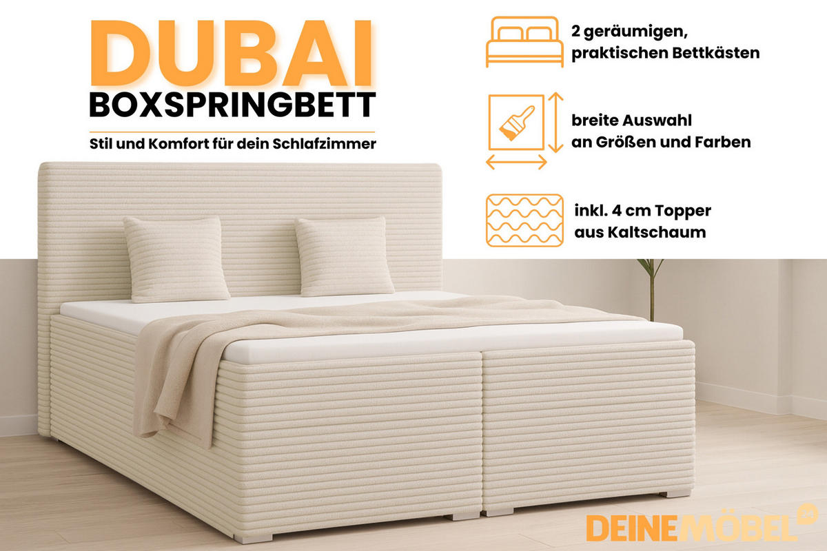 BOXBETT DUBAI 140/200 in Ecru H4 - Ecru, Holz/Holzwerkstoff (140/200cm) - Deine Möbel 24
