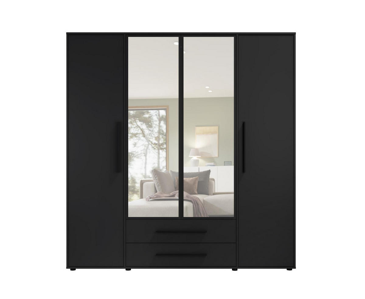 KLEIDERSCHRANK Maxivo Schwarz, viertüriger Kippschrank mit Schubladen und Spiegel, Erweiterung - Schwarz, Holzwerkstoff (198/248/59cm) - Bettso