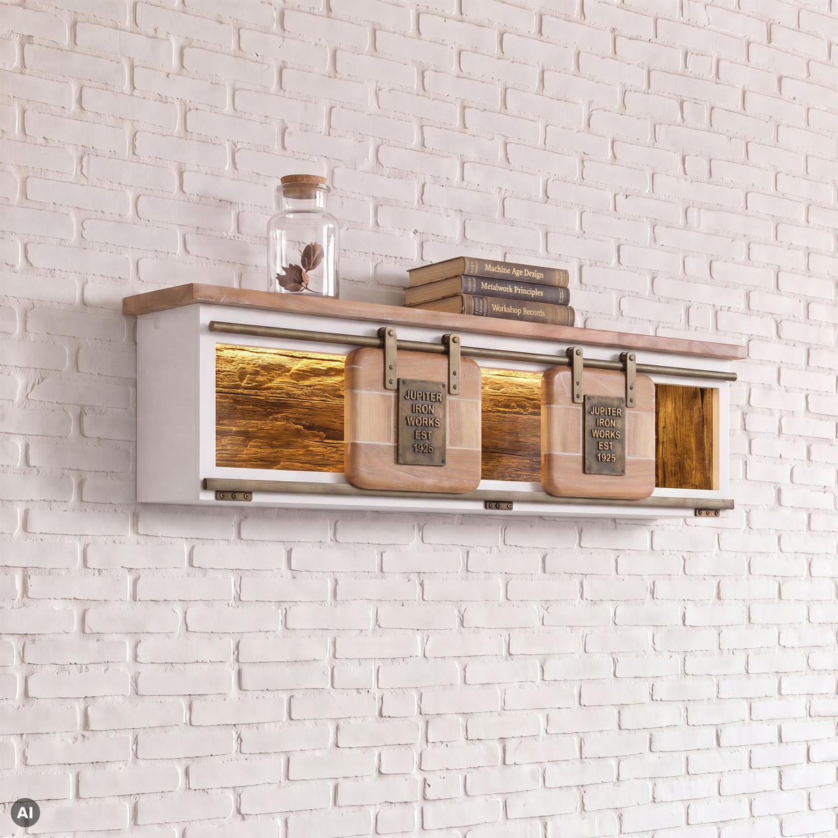 WANDREGAL Mango / Altholz 130x25x35 weiß lackiert RAILWAY LUX #552 - Weiß, Holz (130/35/25cm) - Massivmoebel24