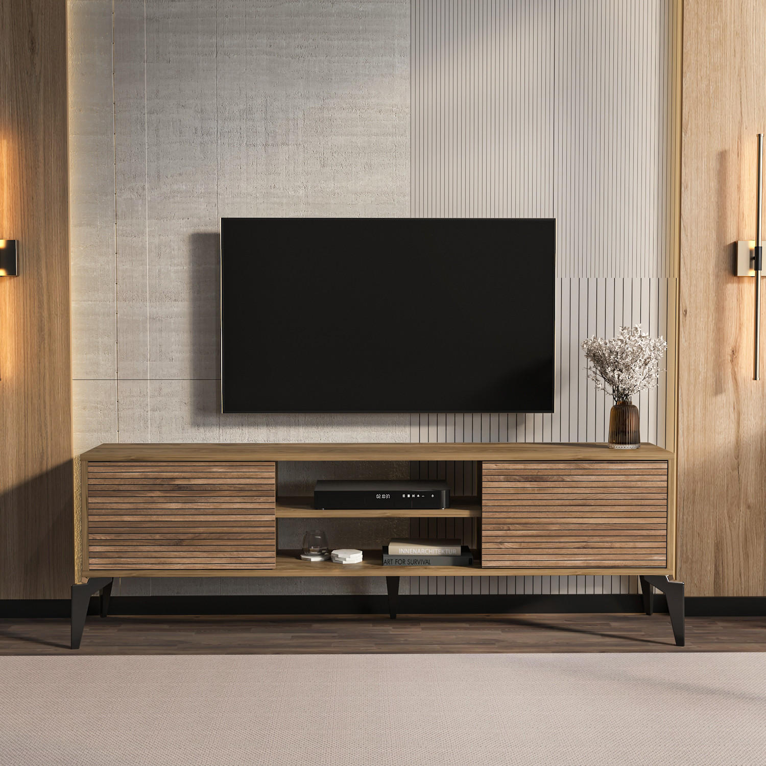 Thumbnail - Decorotika Tv-Lowboard, Mehrfarbig, Holzwerkstoff, 160x52x29.5 cm, Wohnzimmer, Wohnwände, Lowboards, Lowboards stehend