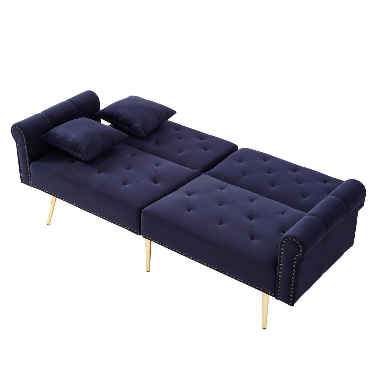 SCHLAFSOFA aus Samt 147x85 cm Antikblau mit 3-stufig verstellbarer Rückenlehne und goldfarbenen Metallfüßen - Blau, Kunststoff (75/70/173cm) - Modfu
