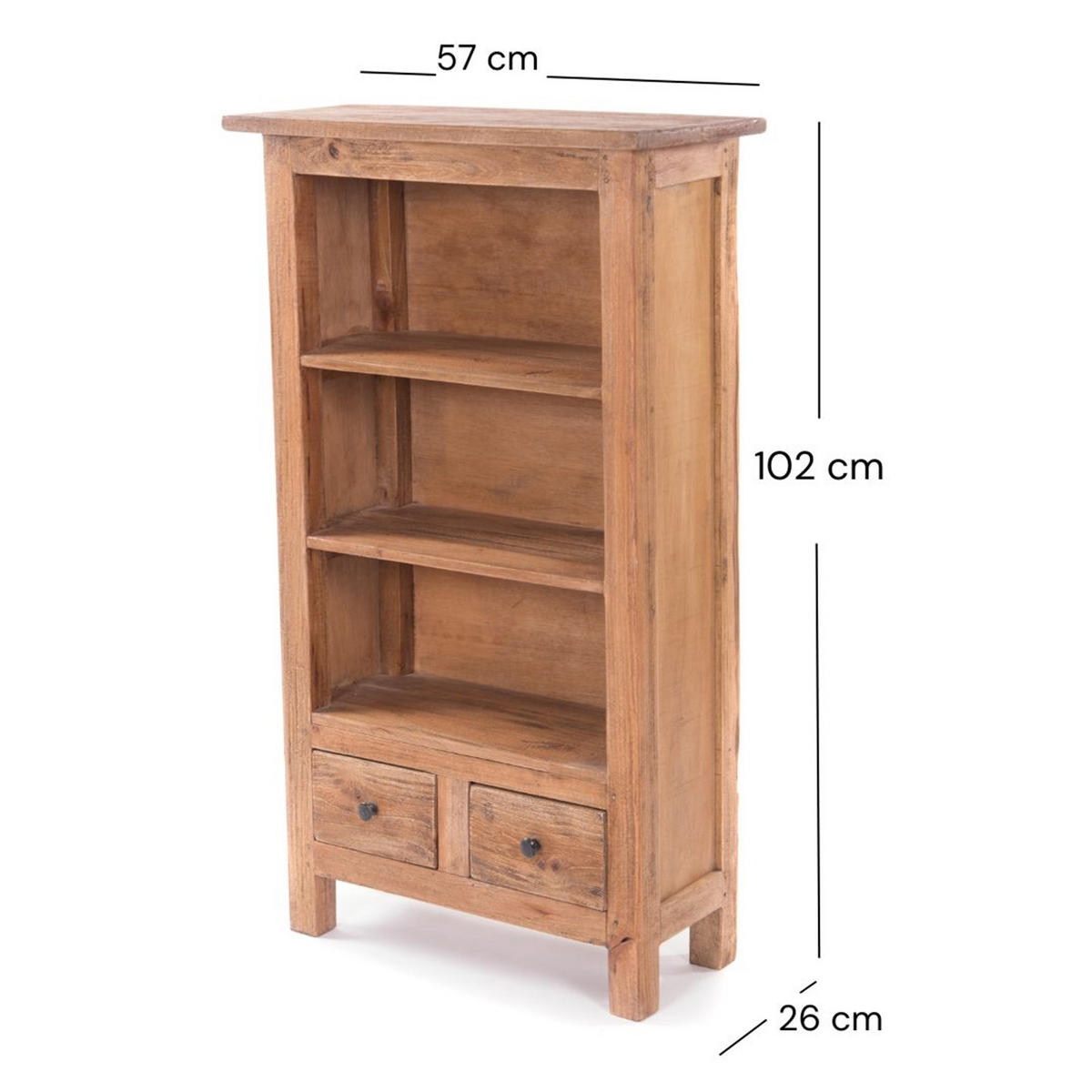 BÜCHERSCHRANK Libros Mahagoni Massivholz, 3 Ebenen, 2 Schubladen naturfarben - Naturfarben, Holz (57/102/26cm) - DESIGN DELIGHTS