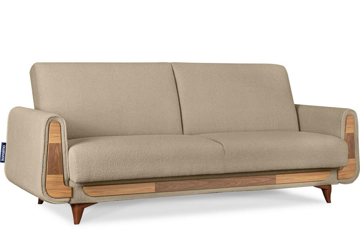 3-SITZER-SCHLAFSOFA GUSTAVO mit Armlehnen, hellbeige - Beige/Braun, Holz/Holzwerkstoff (230/98/98cm) - KONSIMO®