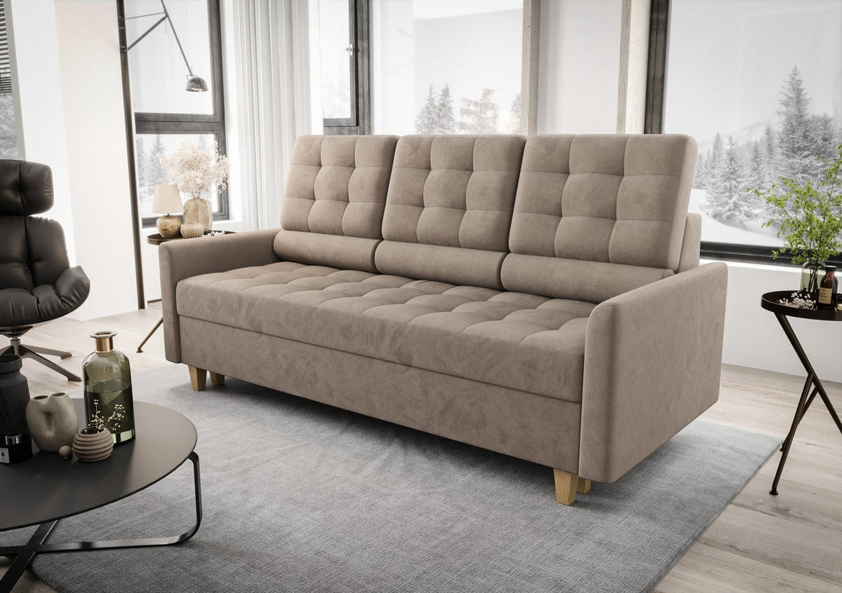 SCHLAFSOFA KONGO 03, Sofa mit Schlaffunktion, Farbe: Beige, Velourstoff - Beige, Textil (215/103/96cm) - O-Sofa