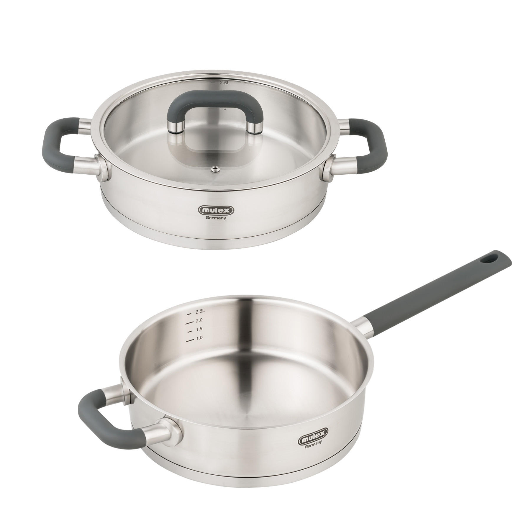 BRATPFANNE SERVIERPFANNE Lugano im 2er SET - Alufarben, Metall - Mulex
