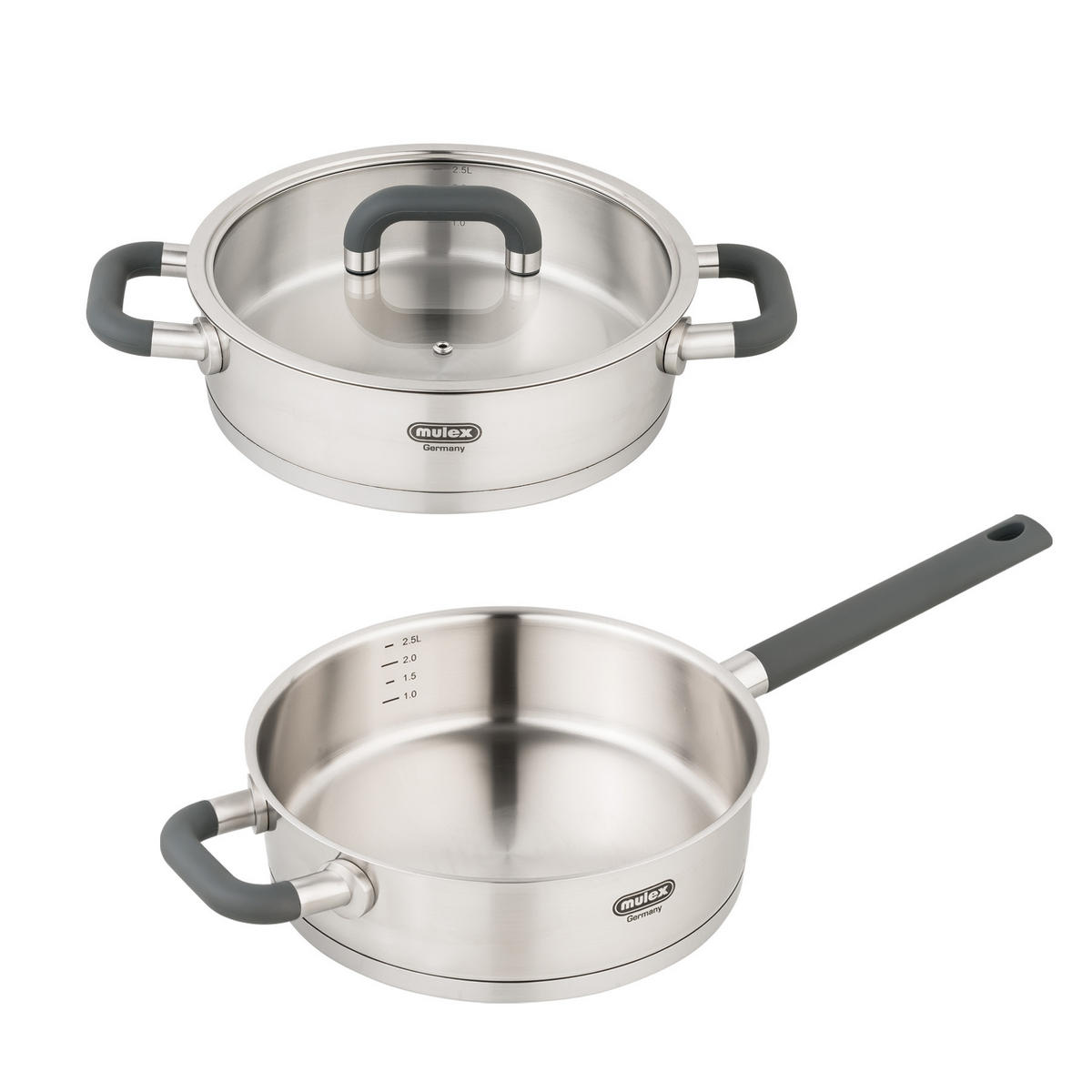 BRATPFANNE SERVIERPFANNE Lugano im 2er SET - Alufarben, Metall - Mulex