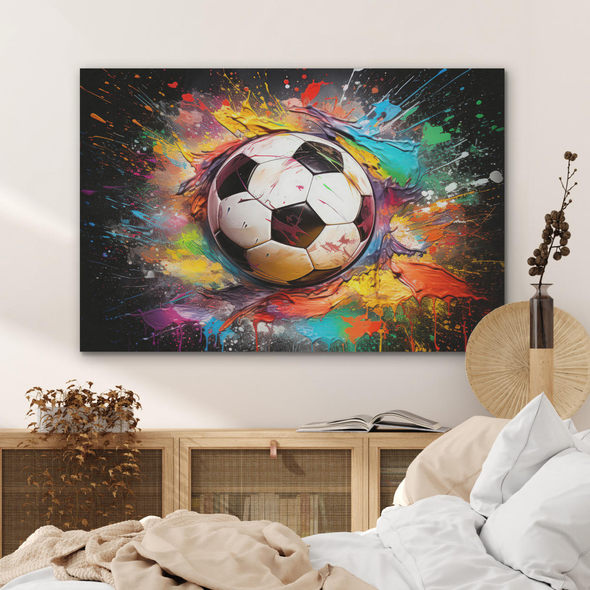AKUSTIKPANEEL Fußball - Farbe - Farben - Schwarz - Weiß 100x70 cm - Weiß, Textil (100/0.9/70cm) - MuchoWow