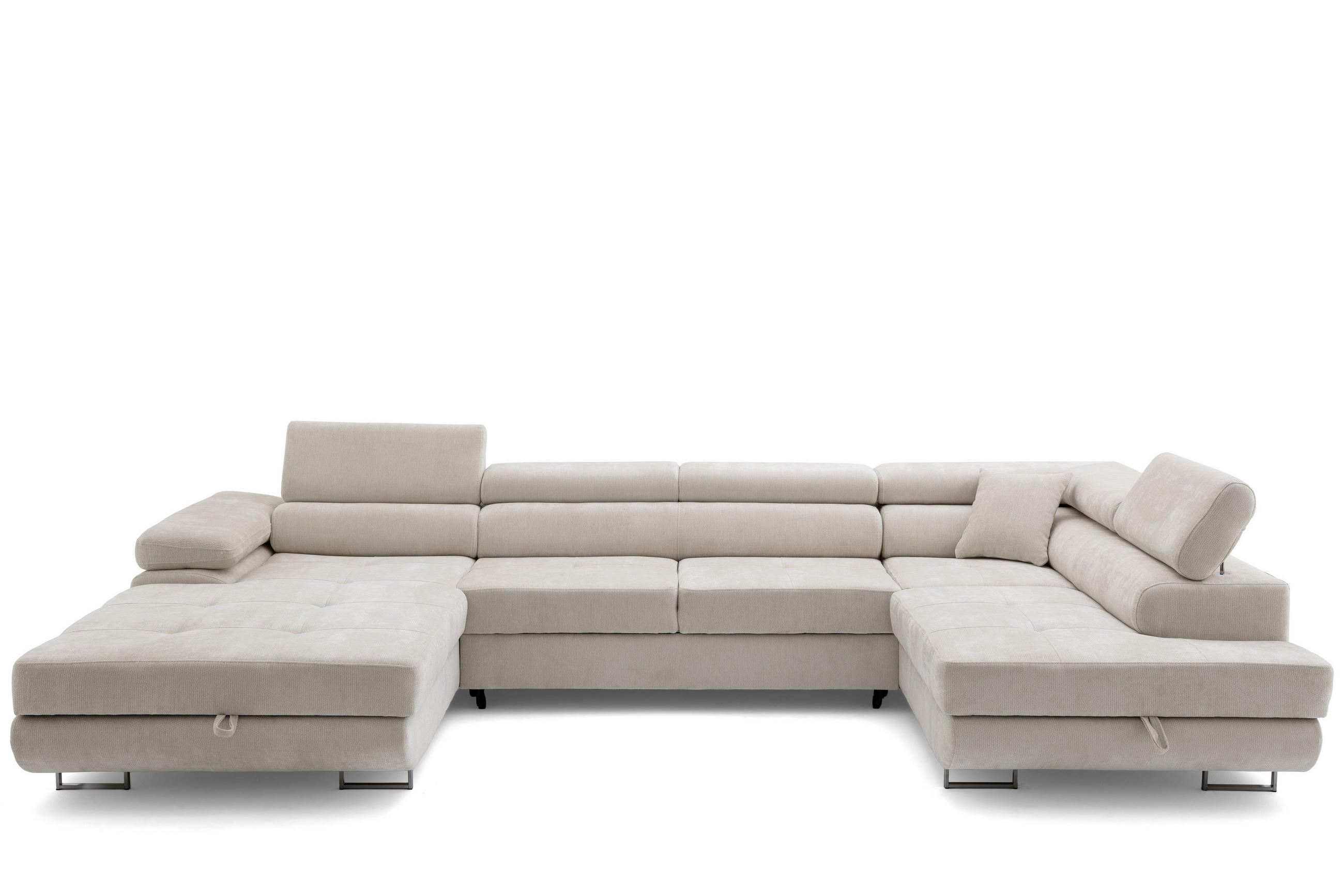 ECKSOFA U-Form WILD U Rechts mit Schlaffunktion 130x260 Chenille Beige - Beige/Silberfarben, Holz/Textil (350/90/203cm) - Muffo