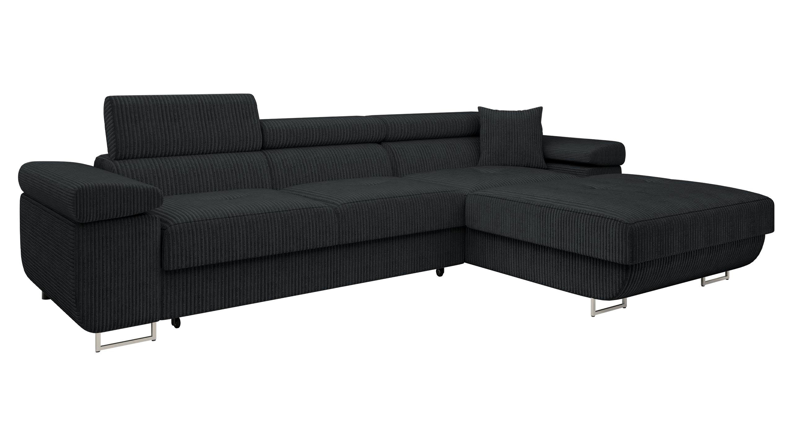 ECKSOFA Torezio Mini Cord, Seite: Rechts - Schwarz, Holz/Textil (280/170cm) - MIRJAN24