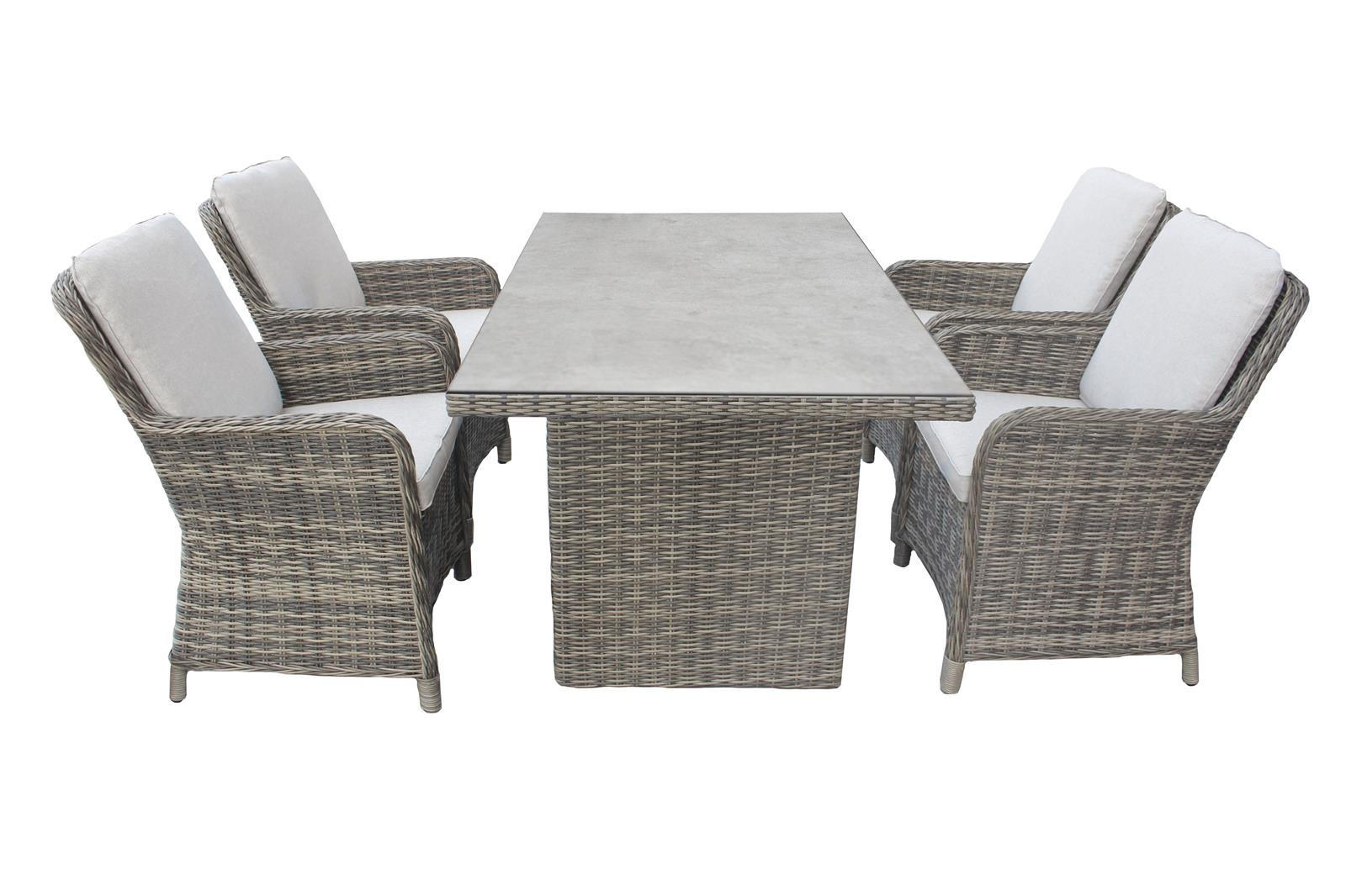 DININGLOUNGE-SET Ria Grau 5-teilig Polyrattan mit Sicherheitsglastisch 160/90/75 cm - Grau, Kunststoff - bellavista - Home & Garden