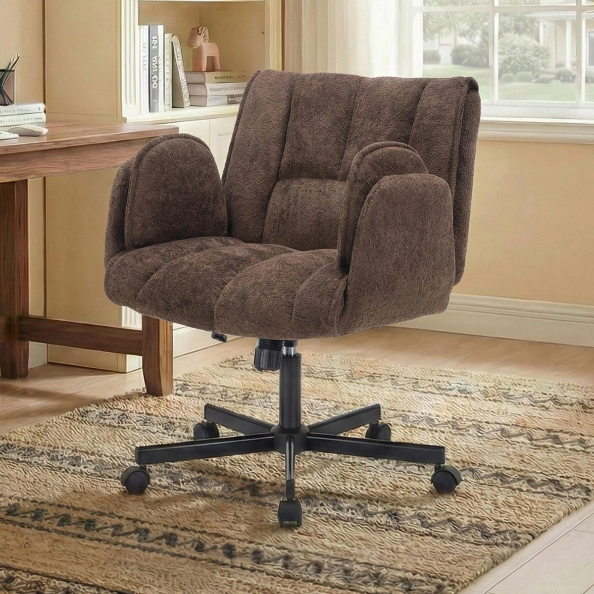 DREHSTUHL DE-40928 mit klappbaren Armlehnen und Lendenluftkissen Kaffee - Braun, Metall (60/86/68cm) - ComfortXL