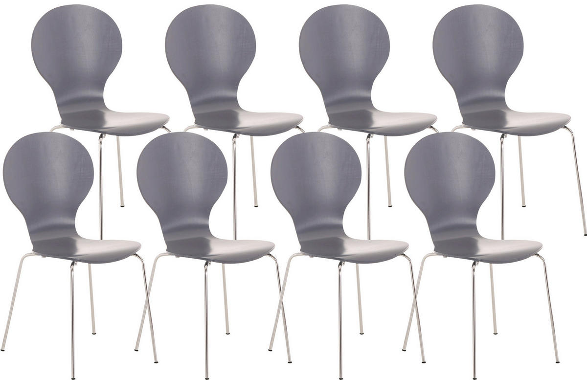 BESUCHERSTUHL 8er Set Holz grau - Grau, Holz/Metall (43/86/45cm) - CLP