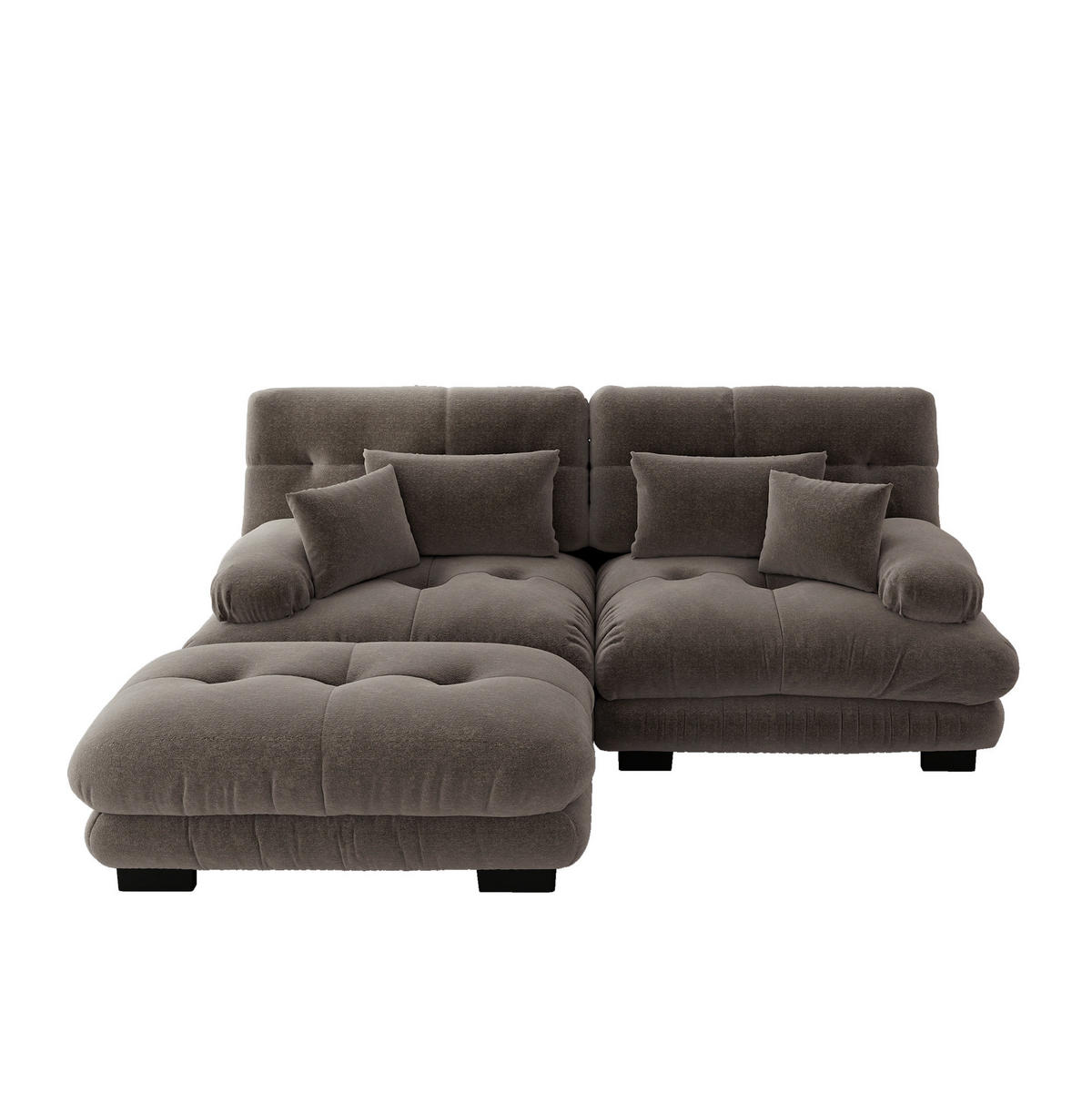 ECKSOFA mit modularer Ottomane, breiten Armlehnen und Deko- sowie Lendenkissen, Braun - Braun, Textil (220/145cm) - Redom