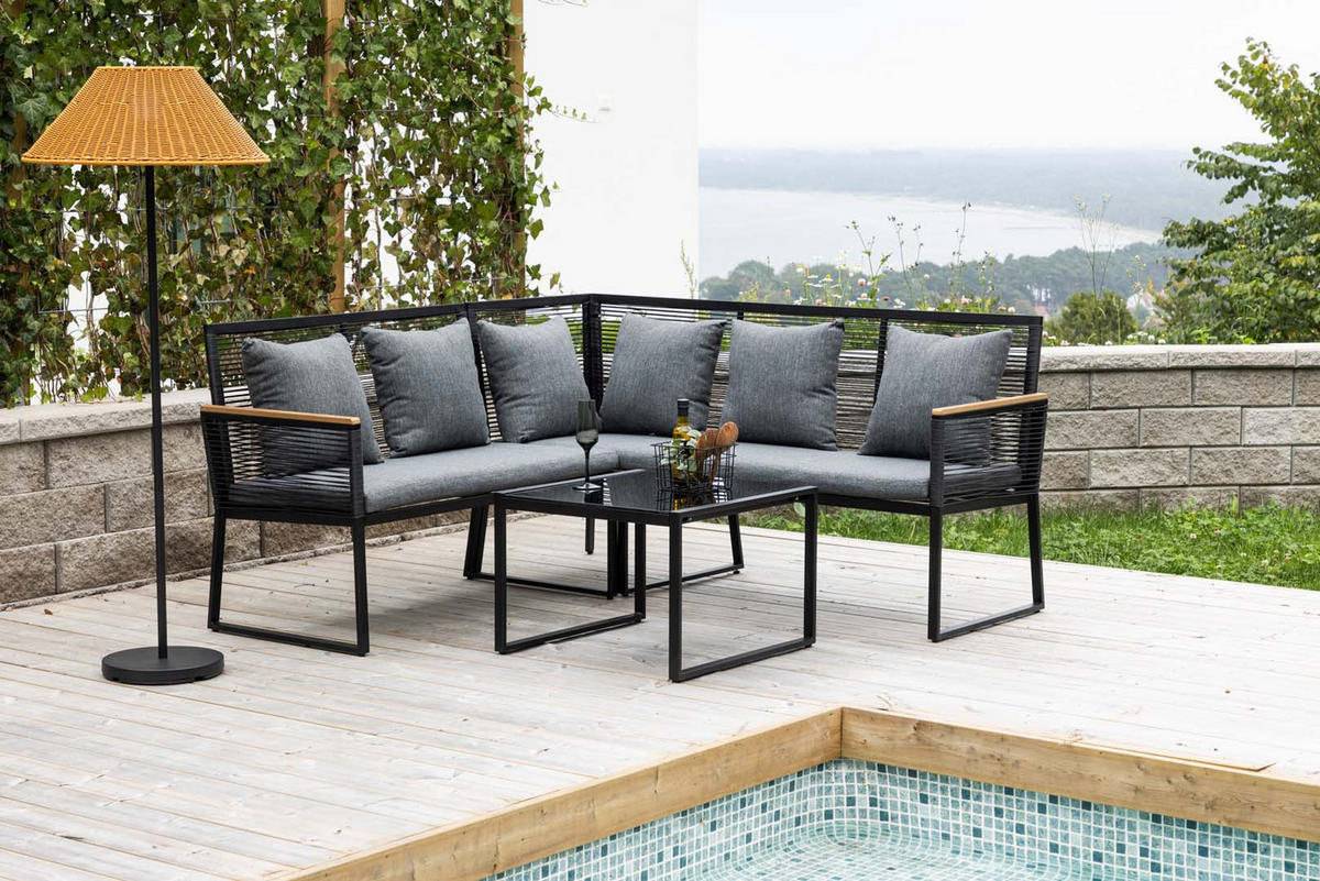 LOUNGE-SET schwarz - Schwarz, Holzwerkstoff - ebuy24