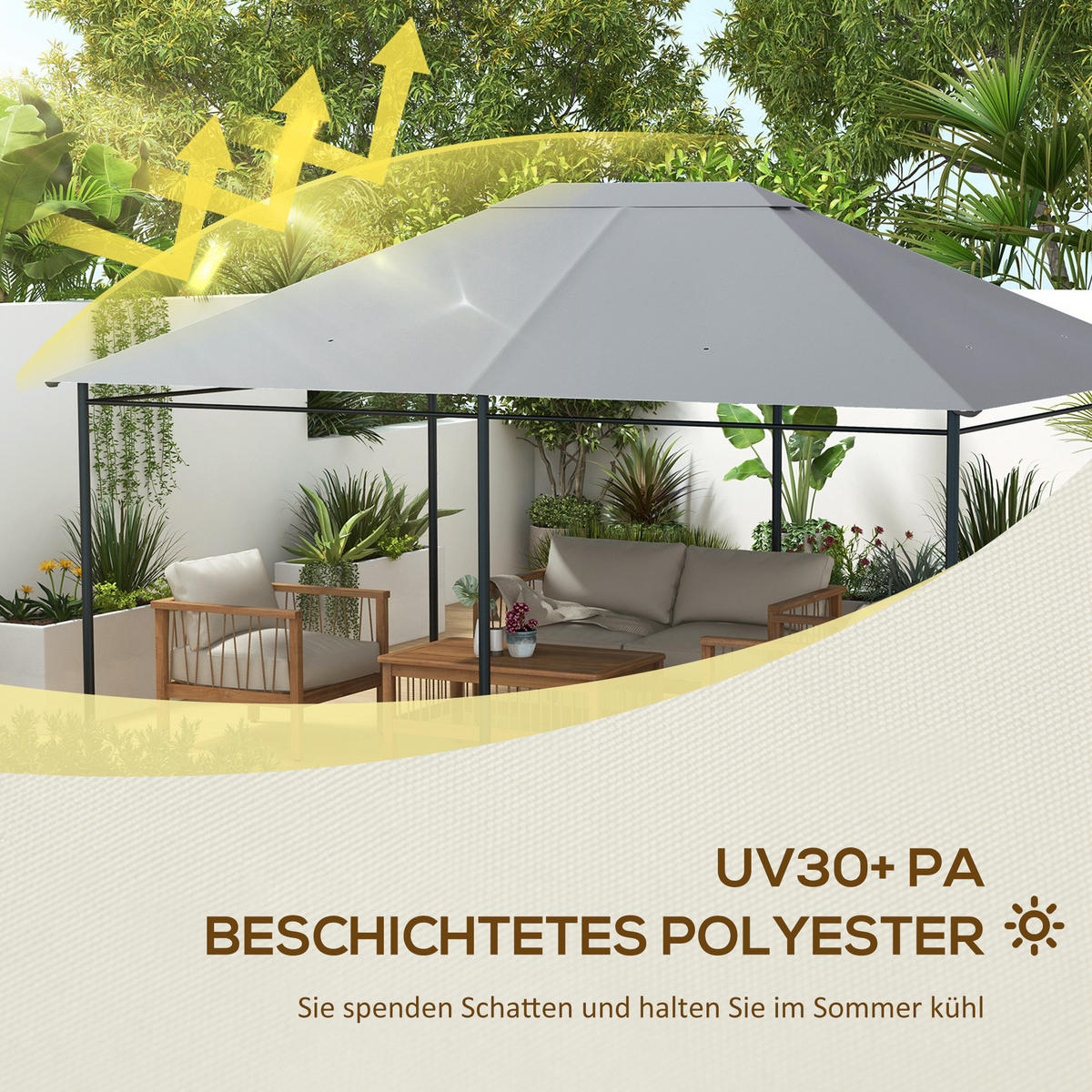 ERSATZDACH für Pavillon als wetterbeständiger Baldachin, robuste Abdeckung 397 x 297 cm in Hellgrau - Hellgrau, Textil (397/1/297cm)