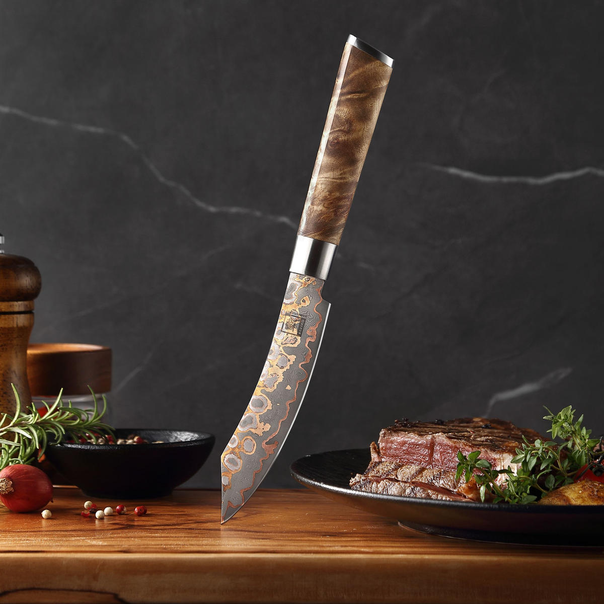 STEAKMESSER 13 cm - Ahornfarben, Holz/Metall (25cm) - Zayiko