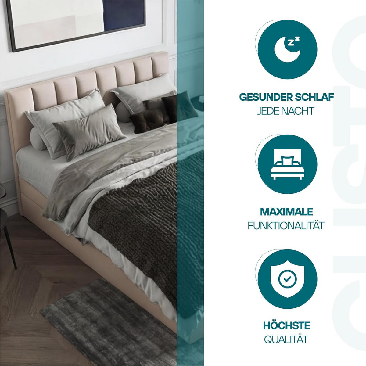 BOXBETT mit Bettkästen und Matratze - Bett Gusto mit Topper aus Memory Visco - Dunkelgrau - 140 x 200 cm - Dunkelgrau, Holzwerkstoff/Kunststoff (140/200cm) - Trada