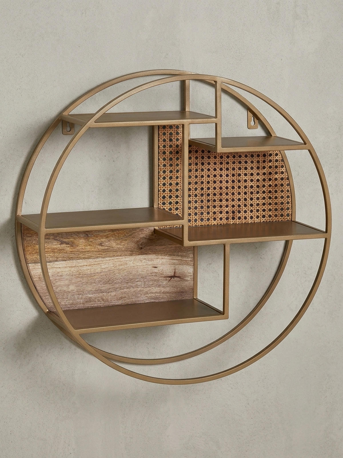 WANDREGAL Rattan Massivholz Metall Industrial Stil mit 5 Ablagen - Braun, Holz/Metall (62/17/62cm) - KADIMA DESIGN