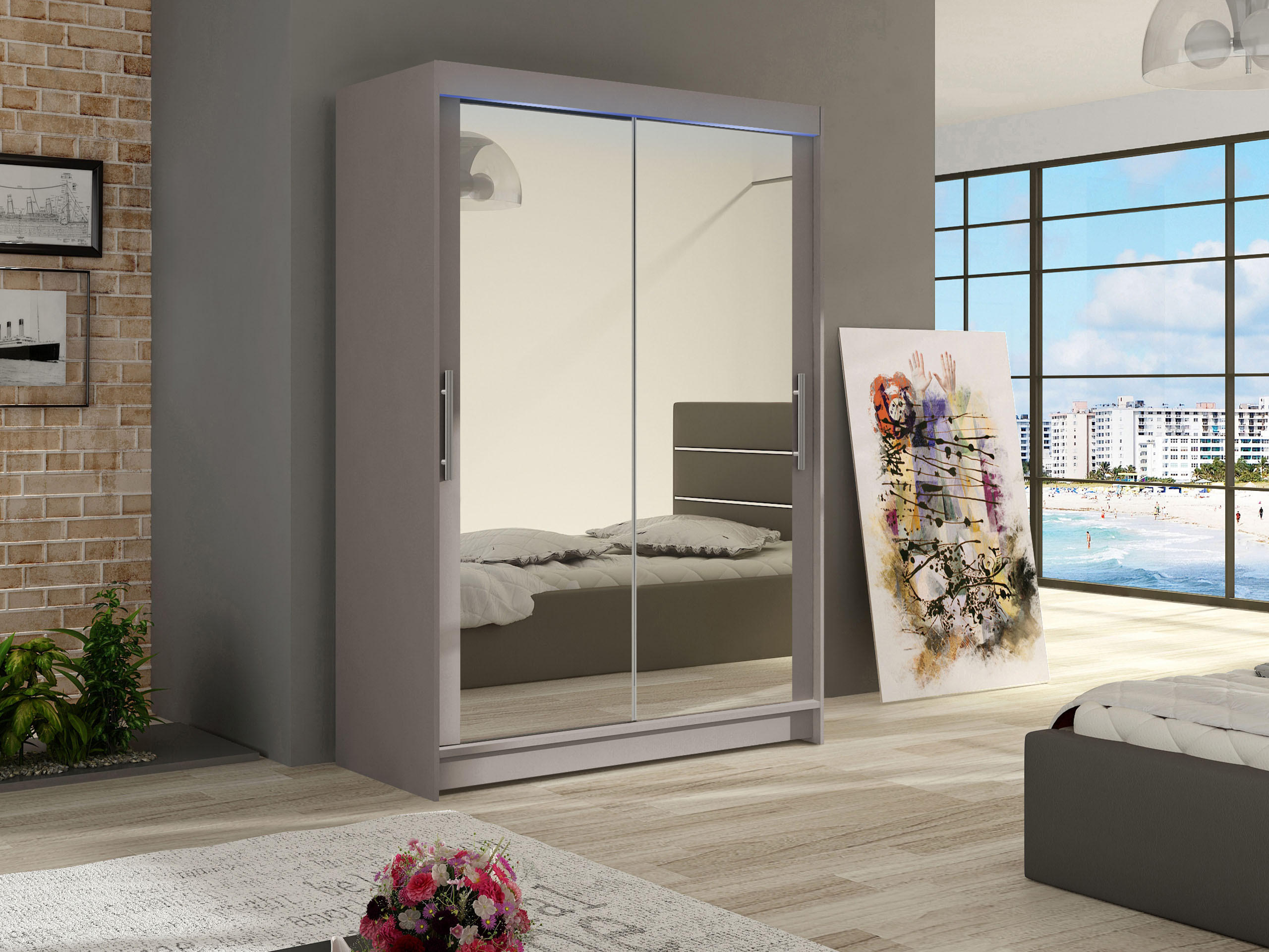 KLEIDERSCHRANK Miami VII, mit RGB LED Beleuchtung - Kaschmir/Silberfarben, Holzwerkstoff/Kunststoff (120/200/58cm) - MIRJAN24