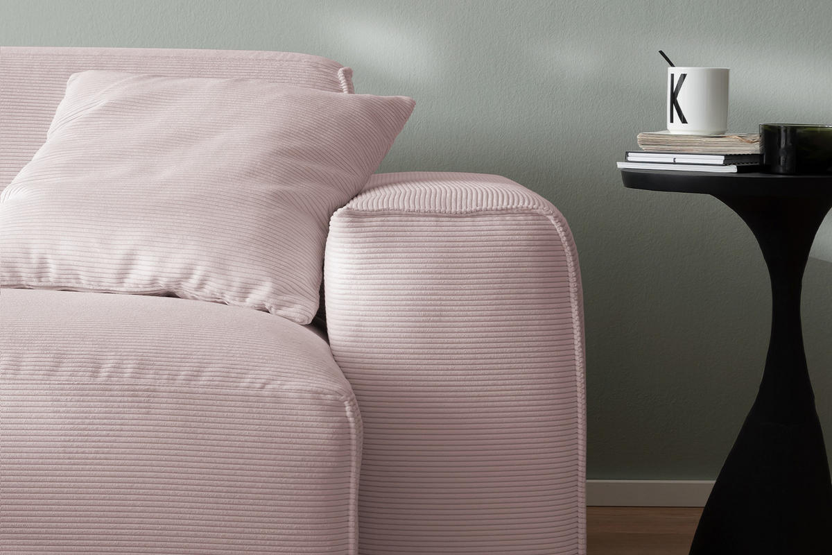 SOFA RANI Pink Cord - Pink/Schwarz, Kunststoff/Textil (256/71/101cm) - KAWOLA