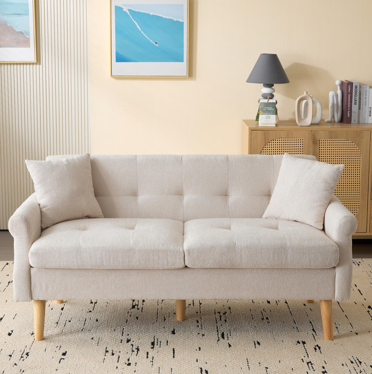SOFA 2-Sitzer 162 x 74 x 77 cm Chenille Beige - Beige, Kunststoff (162/77/74cm) - Meubliv