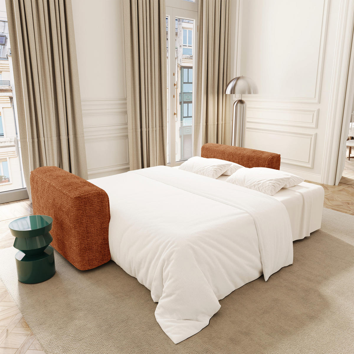 SCHLAFSOFA mit Stauraum COMO Kettgewebe mit weichem Griff Terrakotta 254cm - Dunkelorange/Terracotta, Textil (254/78/95cm) - Premium Interiors