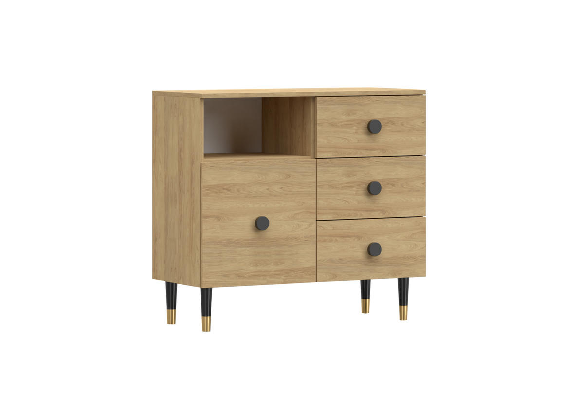 KOMMODE - Klein Kommode 3SD LAUX - Eichefarben, Holzwerkstoff (100/90/40cm) - Möblo