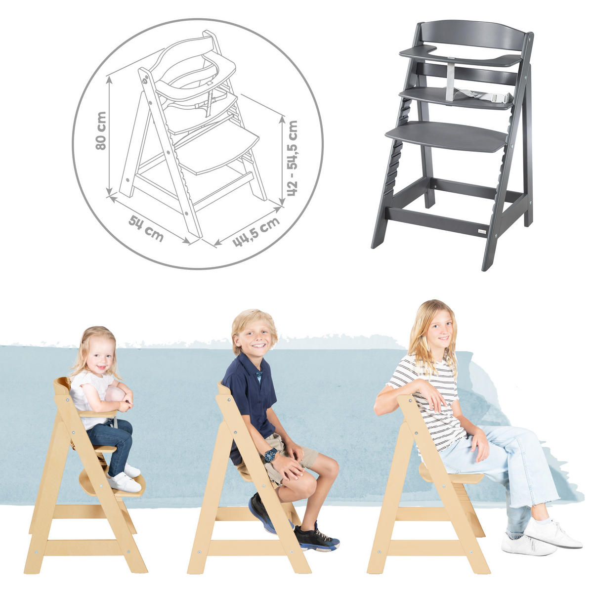 BABYHOCHSTUHL Born Up Luxe mit Neugeborenenaufsatz Anthrazit - Anthrazit, Holzwerkstoff/Textil (46/94/66.5cm) - Roba