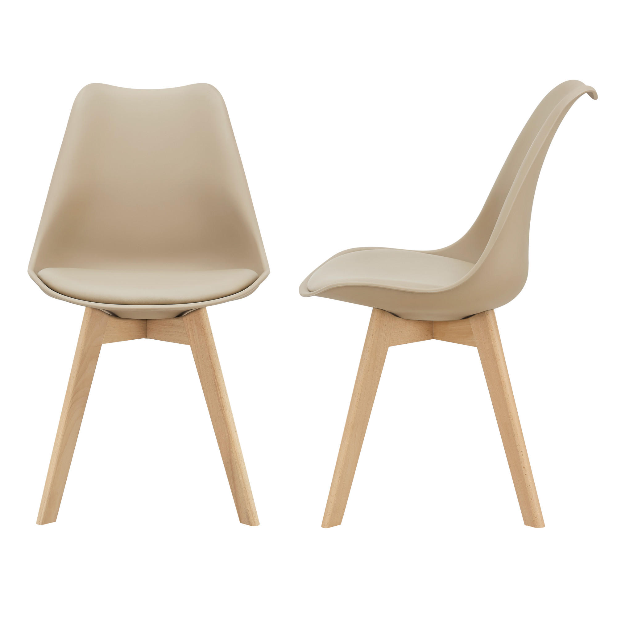 ESSZIMMERSTUHL-SET 2 TLG. Fläten - Beige, Leder (49/81/57cm) - [en.casa]