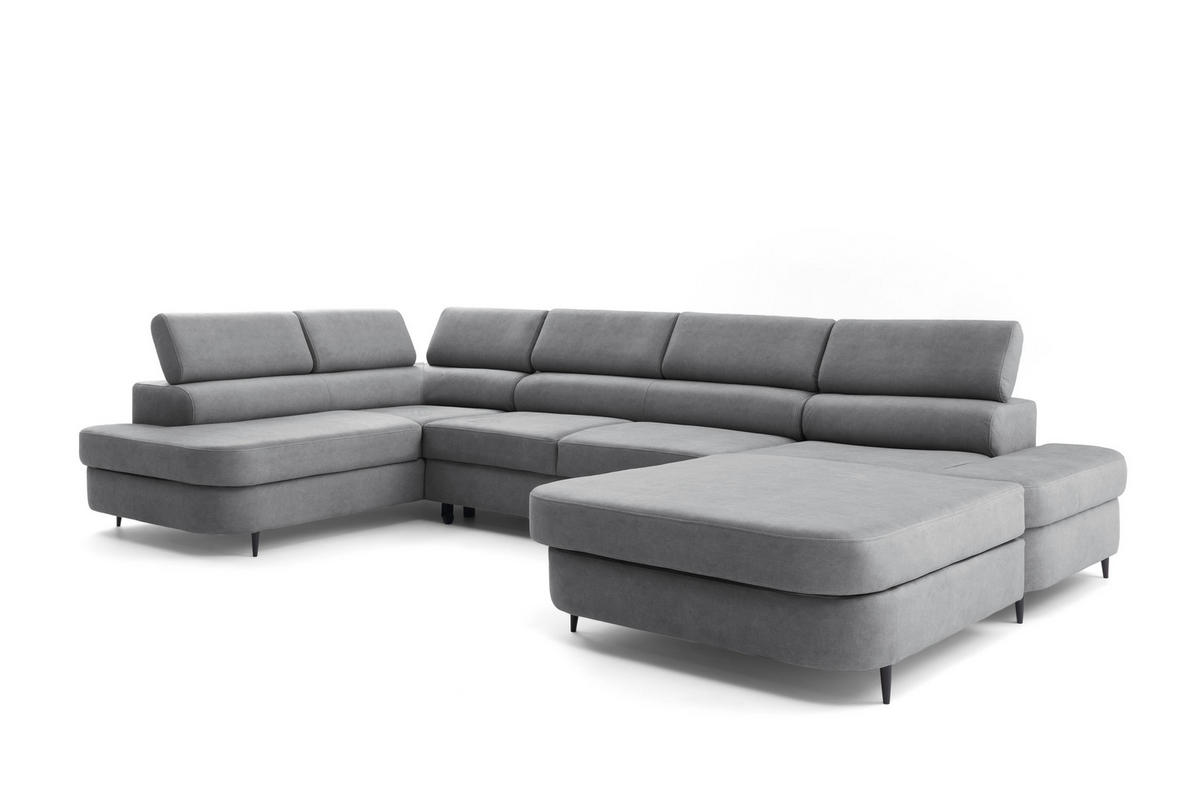 ECKSOFA U-Form PRIAM U Links mit Schlaffunktion 126x270 Velours Grau - Schwarz/Grau, Holz/Textil (350/91/203cm) - Muffo