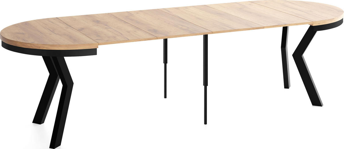 ESSTISCH Savio Neo rund ausziehbar verlängerbar XXL, Eiche Braun 100-300/100/77 cm - Eiche Wotan/Schwarz, Holz/Holzwerkstoff (100/100/77cm) - WFL GROUP