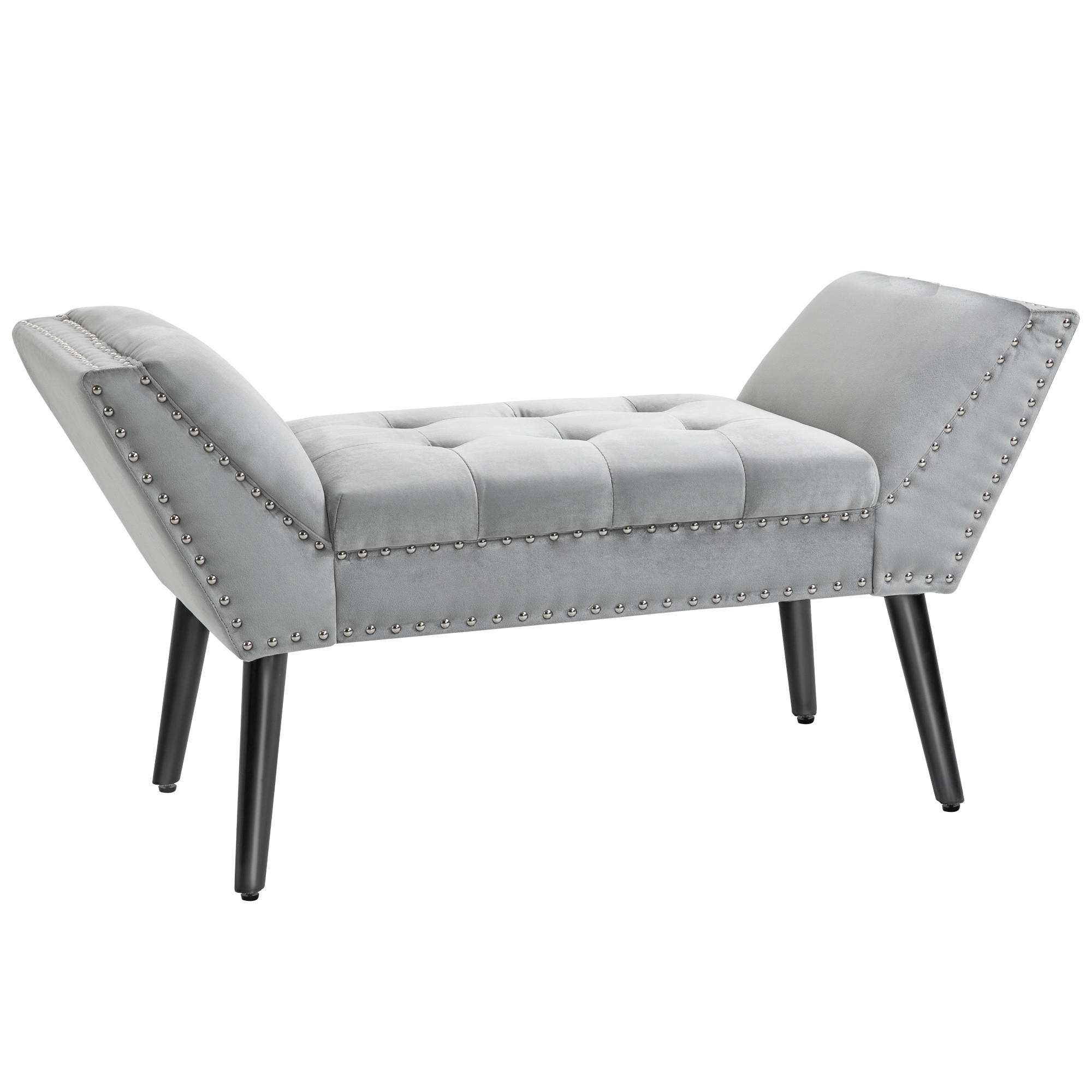 BETTBANK für Schlafzimmer, Wohnzimmer, Flur, Gummiholz, Hellgrau - Hellgrau, Kunststoff (46/56/114cm) - HOMCOM