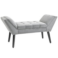BETTBANK für Schlafzimmer, Wohnzimmer, Flur, Gummiholz, Hellgrau - Hellgrau, Kunststoff (46/56/114cm) - HOMCOM