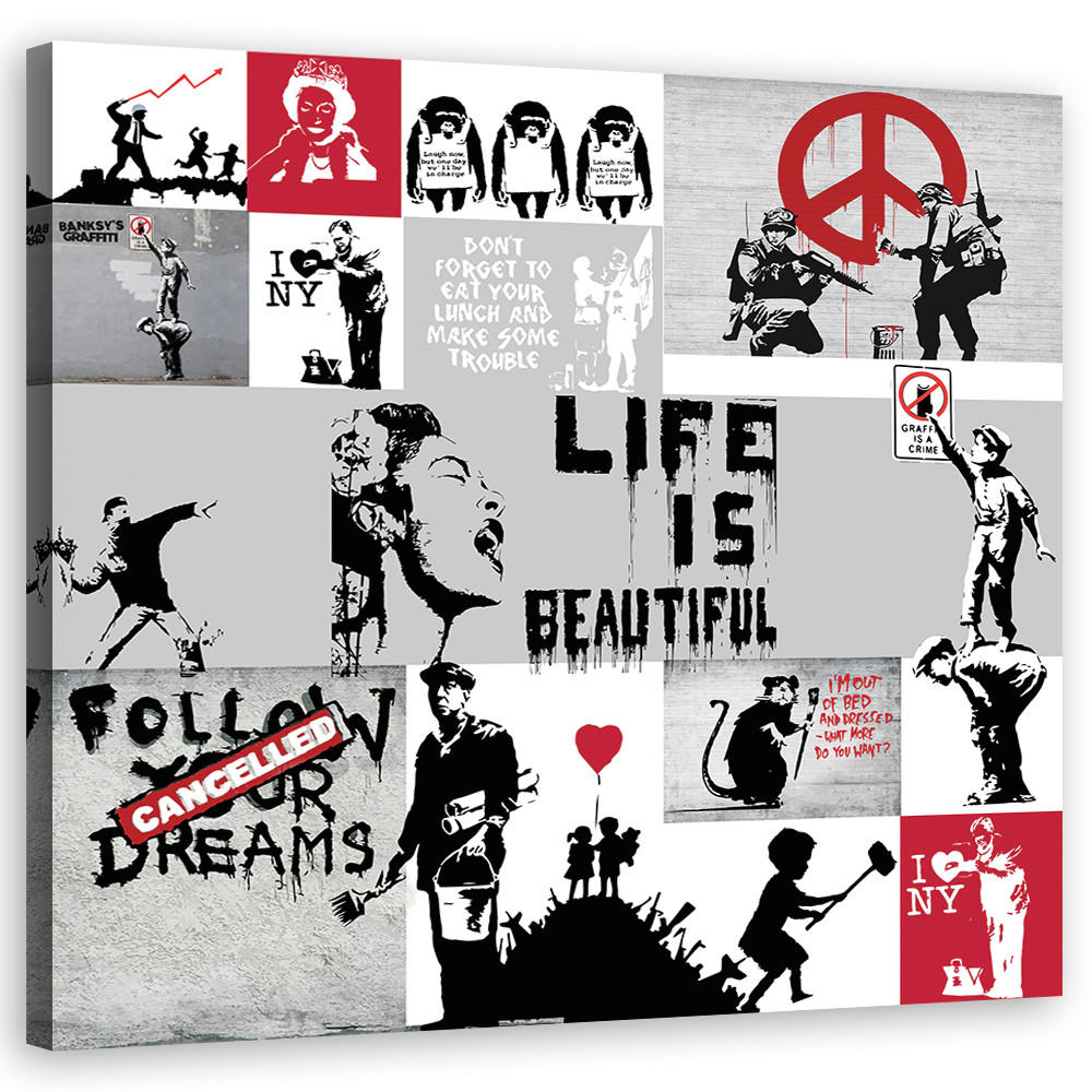 WANDBILD banksy composition graffiti - Grau, Textil (40/40cm) - Feeby