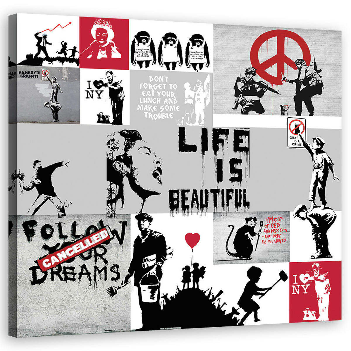 WANDBILD banksy composition graffiti - Grau, Textil (40/40cm) - Feeby