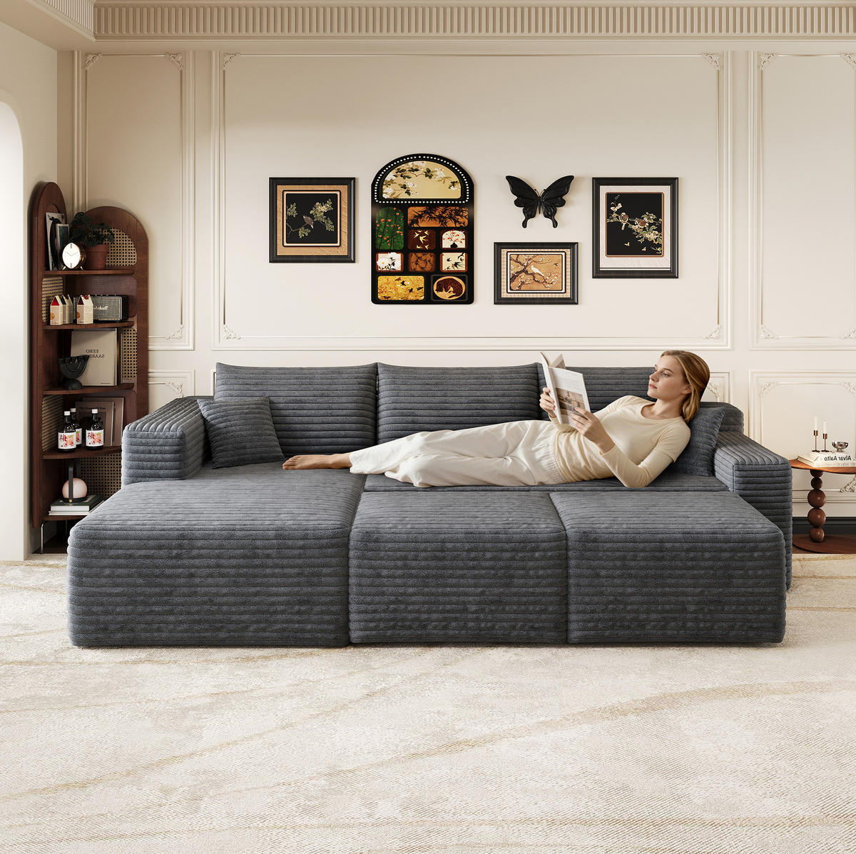 ECKSOFA 241 cm aus Stoff mit Cordbezug und Chaise Lounge Dunkelgrau - Dunkelgrau, Textil (151/241cm) - Modenvie