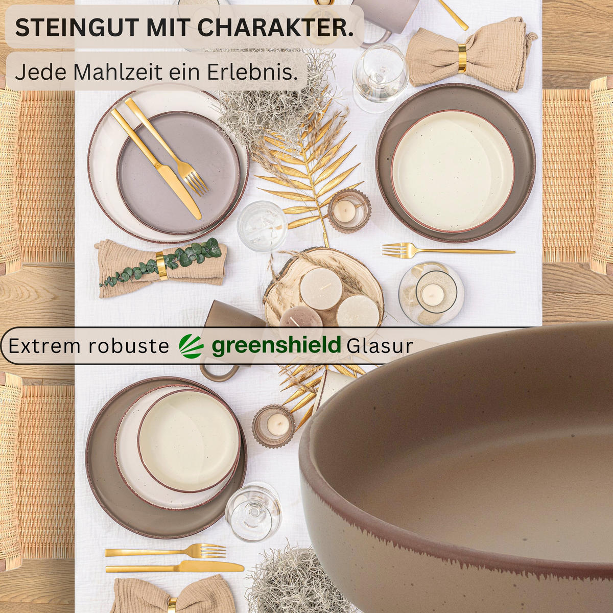 PASTASCHALEN BOMBAY ERDFARBEN - 4 teilig aus Steingut - Creme/Braun, Stein (20.5cm) - Sänger