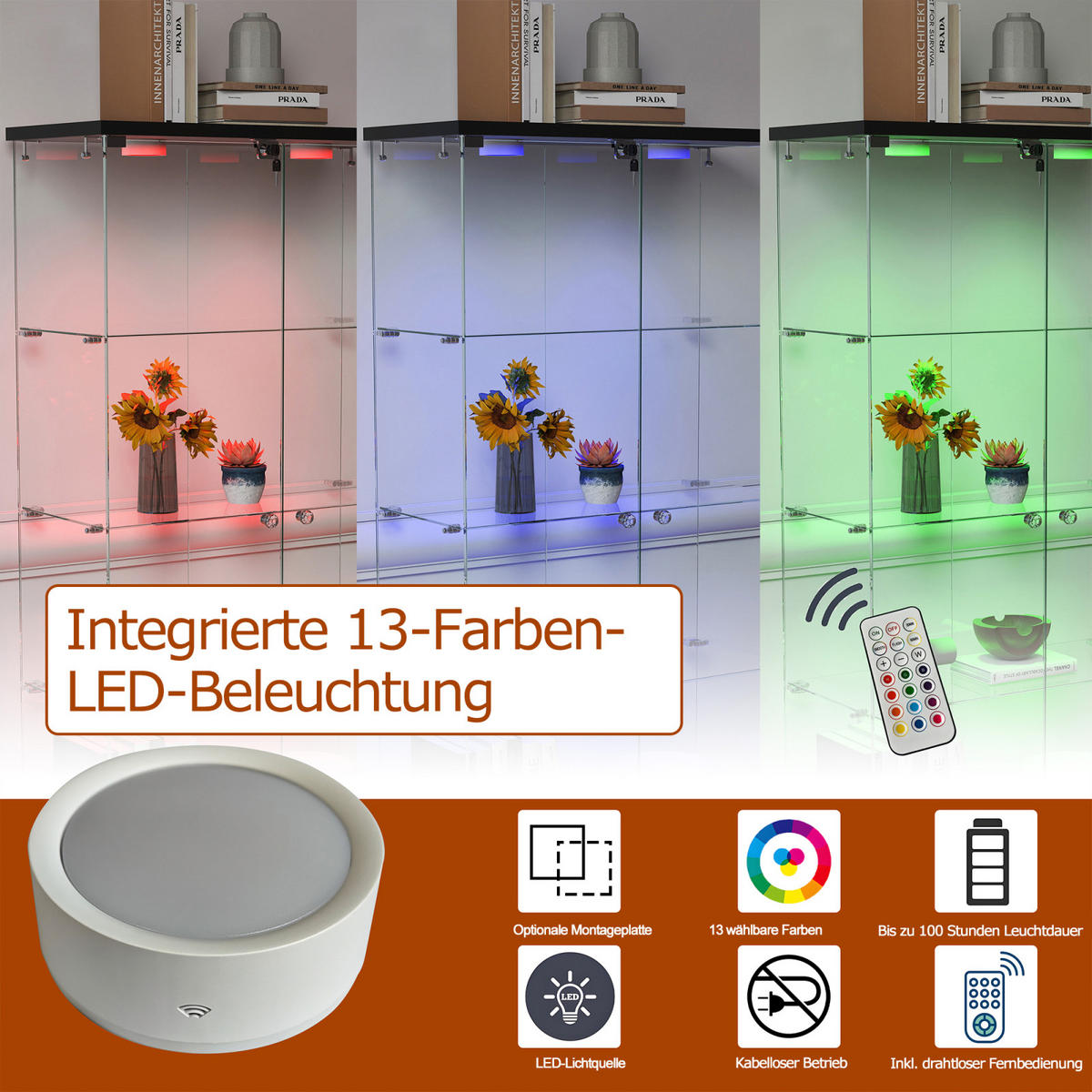 VITRINENSCHRANK 167/43/37 cm,Vitrine mit LED und Schubladen aus gehärtetem Glas Schwarz - Schwarz, Glas (42/167/36cm) - PARAFTA HOME