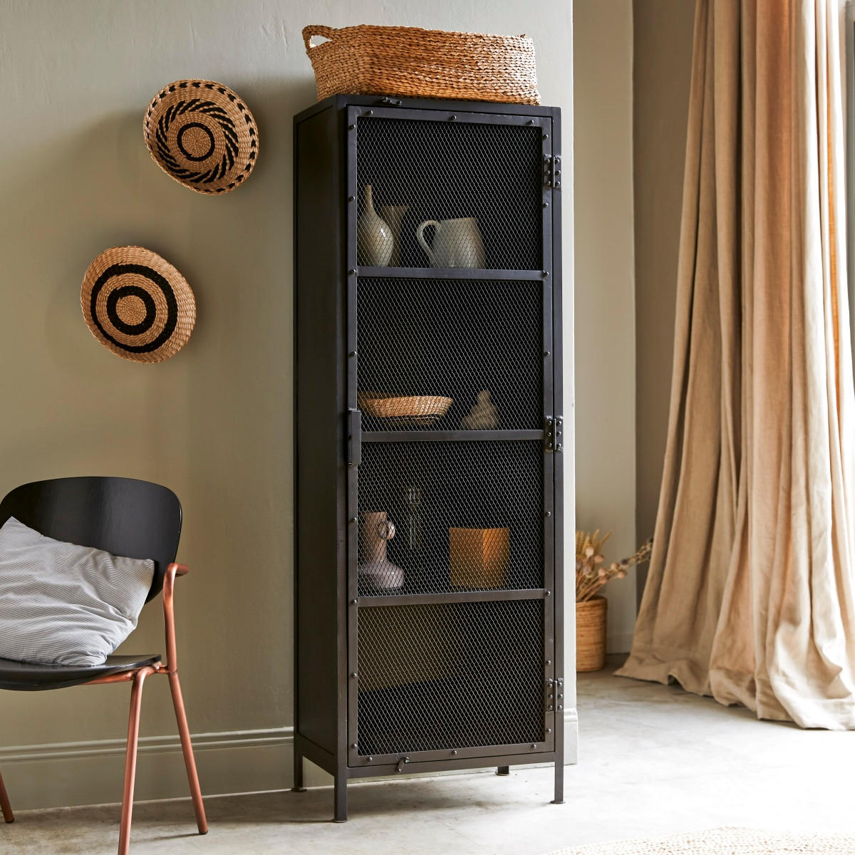 GESCHIRRSCHRANK Alma Schwarz aus Metall - Schwarz, Metall (60/175/35cm) - Tikamoon