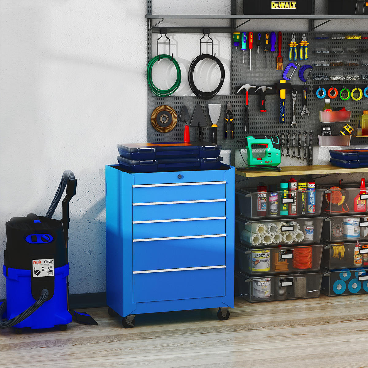 WERKZEUGSCHRANK DE-10526 5 Schubladen, rollbar Blau - Blau, Metall (33/82.5/61.5cm) - ComfortXL