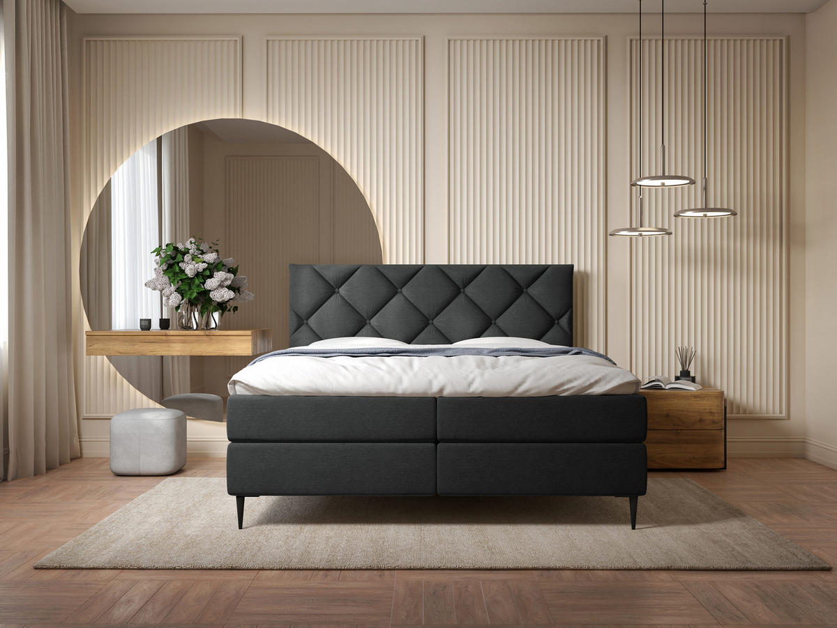 BOXBETT Letra - Chromfarben/Schwarz, Holz/Textil (160/200cm) - MIRJAN24