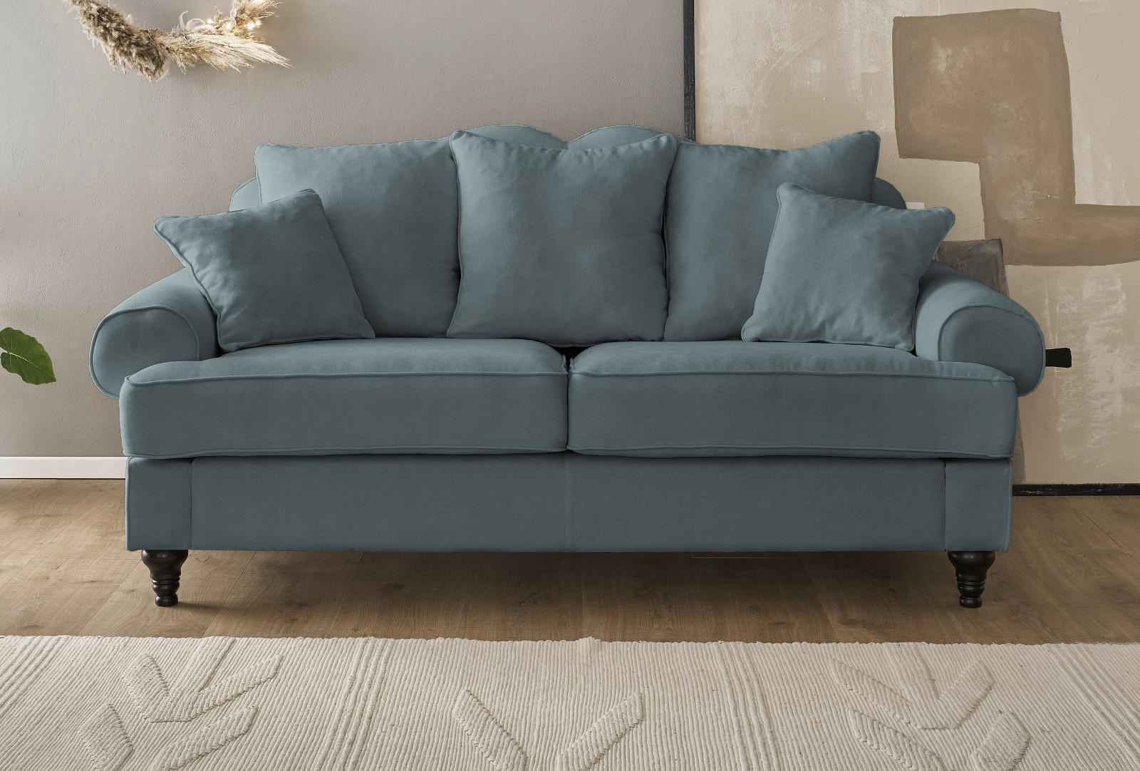SOFA grau Landhaus, Couch 3-Sitzer 200 cm - Grau, Holz/Textil (200/95/100cm) - Furn.Design