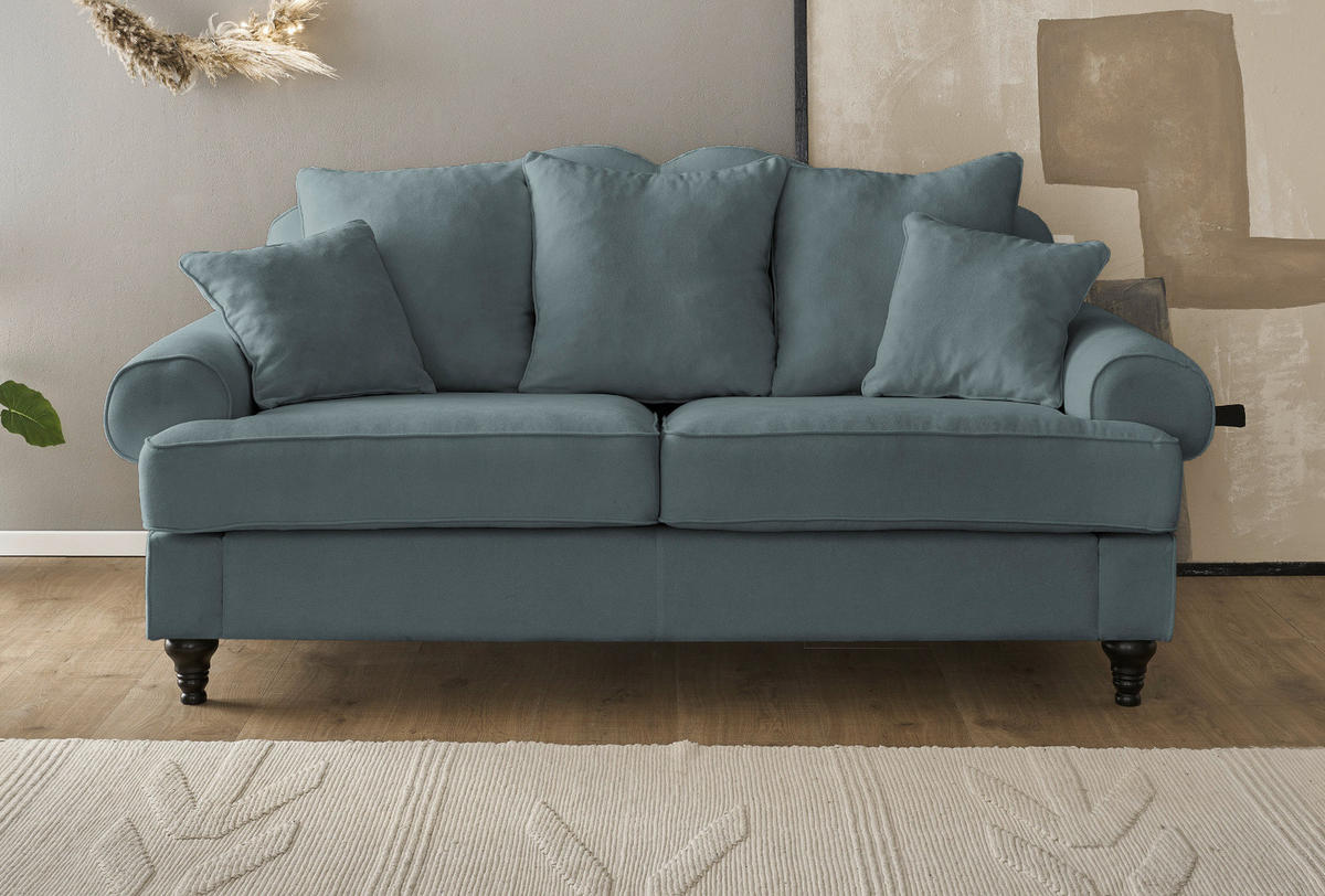 SOFA grau Landhaus, Couch 3-Sitzer 200 cm - Grau, Holz/Textil (200/95/100cm) - Furn.Design