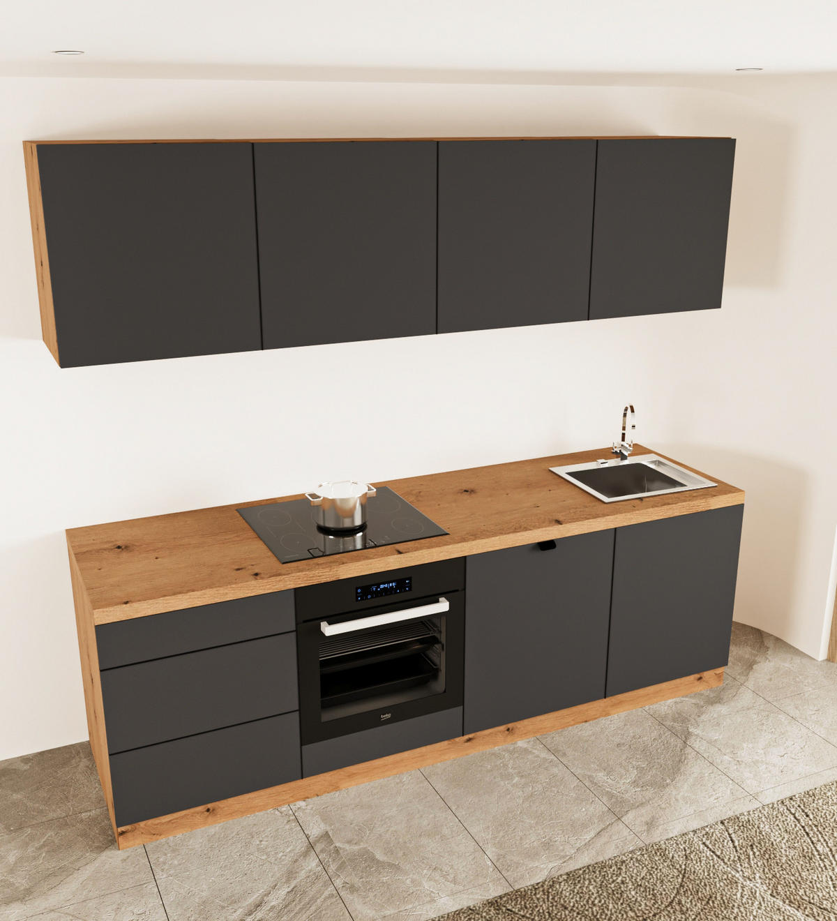 KÜCHENZEILE 240 cm - Langen KL28-M240 - in Grau/Matt - Grau, Holz (240/212/52cm)