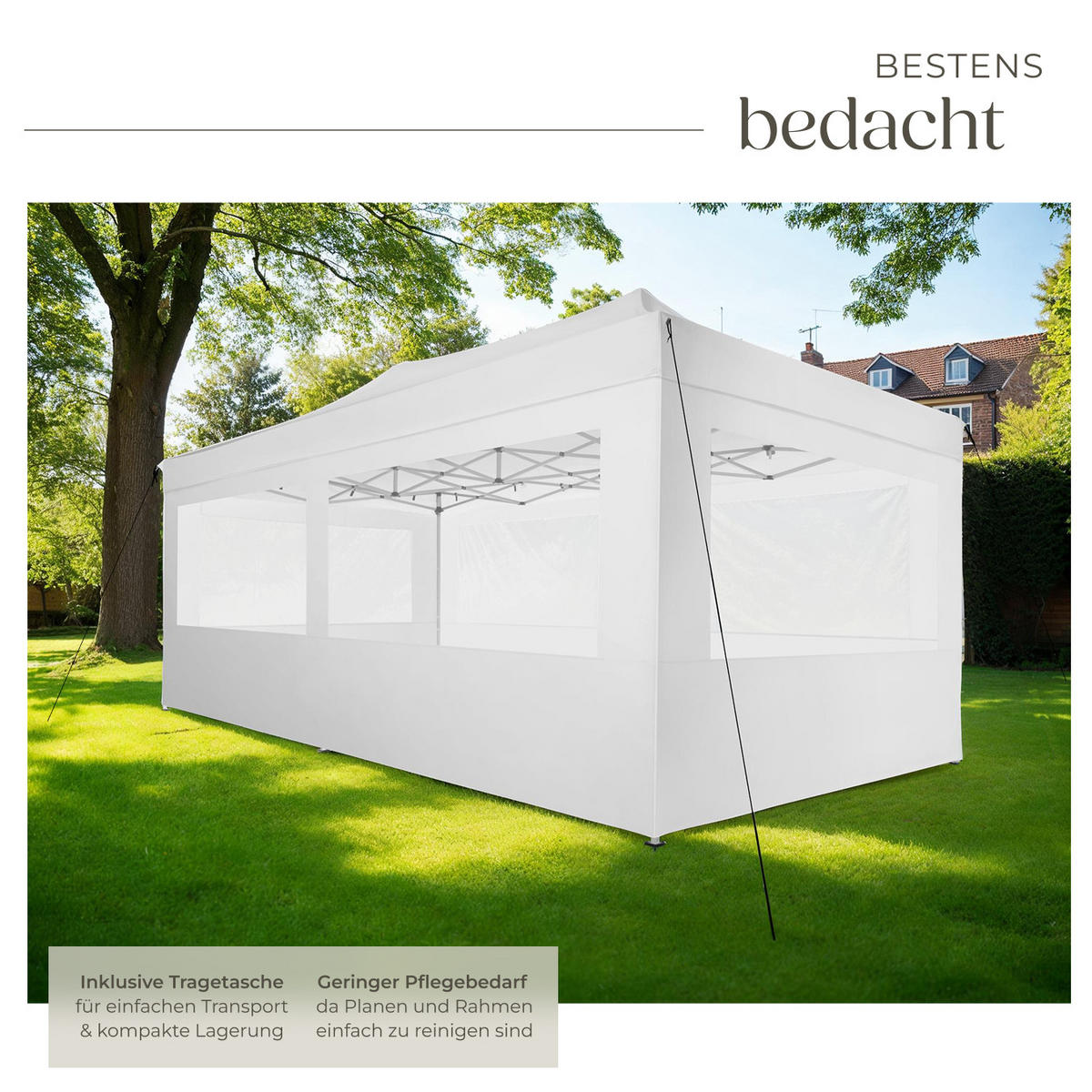 PAVILLON Viola,inklusive Spannseile, Heringe und Tragetasche,weiß - Weiß, Kunststoff (300/280/600cm) - tectake